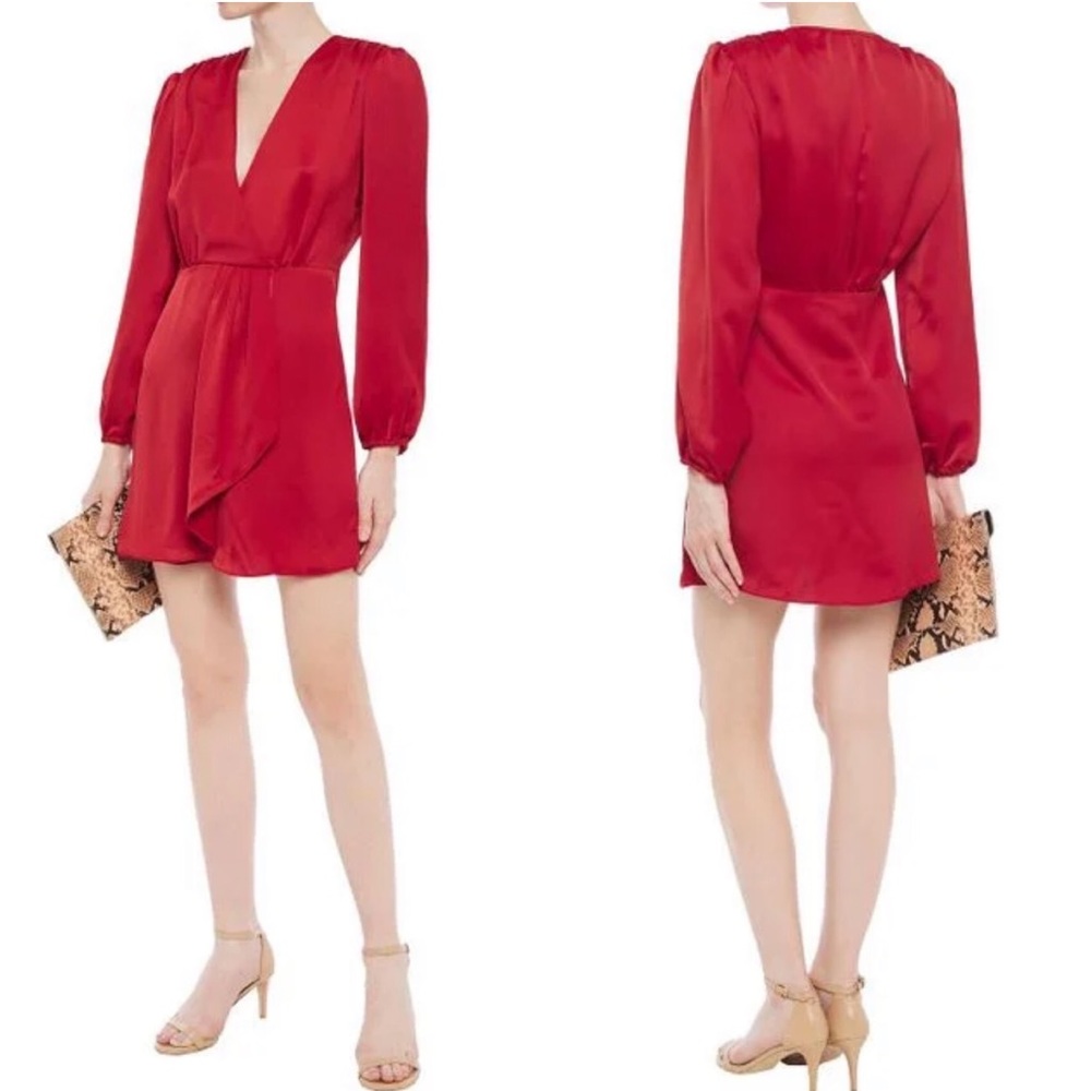 Sandro Red Leana Wrap-effect Satin-crepe Mini Dress 36 = US XS New - Picture 1 of 16